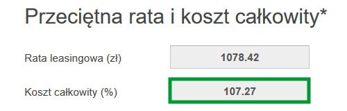 Rata i koszt całkowity leasingu przy Wibor 1M 0,24%