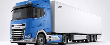 Niebieski ciągnik siodłowy z naczepą — leasing samochodów ciężarowych
