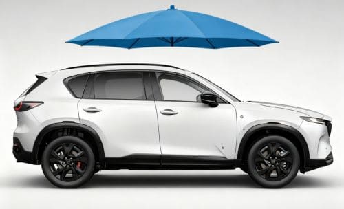 Mazda z parasolem ochronnym symbolizującym ubezpieczenie GAP