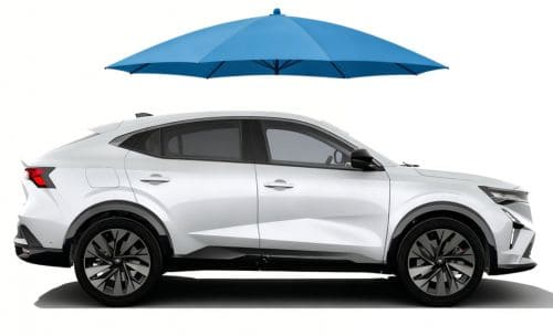 Renault z parasolem ochronnym symbolizującym ubezpieczenie GAP