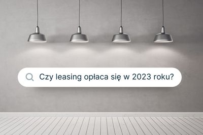 Szkic ukazujący 4 lampy oświetlające okienko wyszukiwarki z napisem Czy leasing opłaca się w 2023 roku?