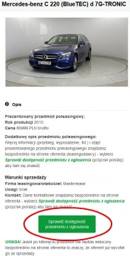 Przykładowe ogłoszenie poleasingowe na FmLeasing.pl (zrzut ekranu)