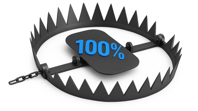 Pułapka (wnyki) z umieszczoną liczbą 100% jak przynęta