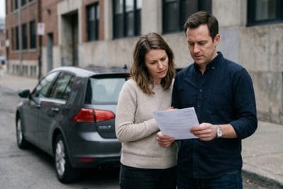 Para przedsiębiorców czyta dokument o zmianach podatkowych przy darowiźnie samochodu po leasingu