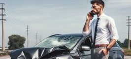 Mężczyzna wzywający pomoc przez telefon do wypadku, który odniósł na drodze